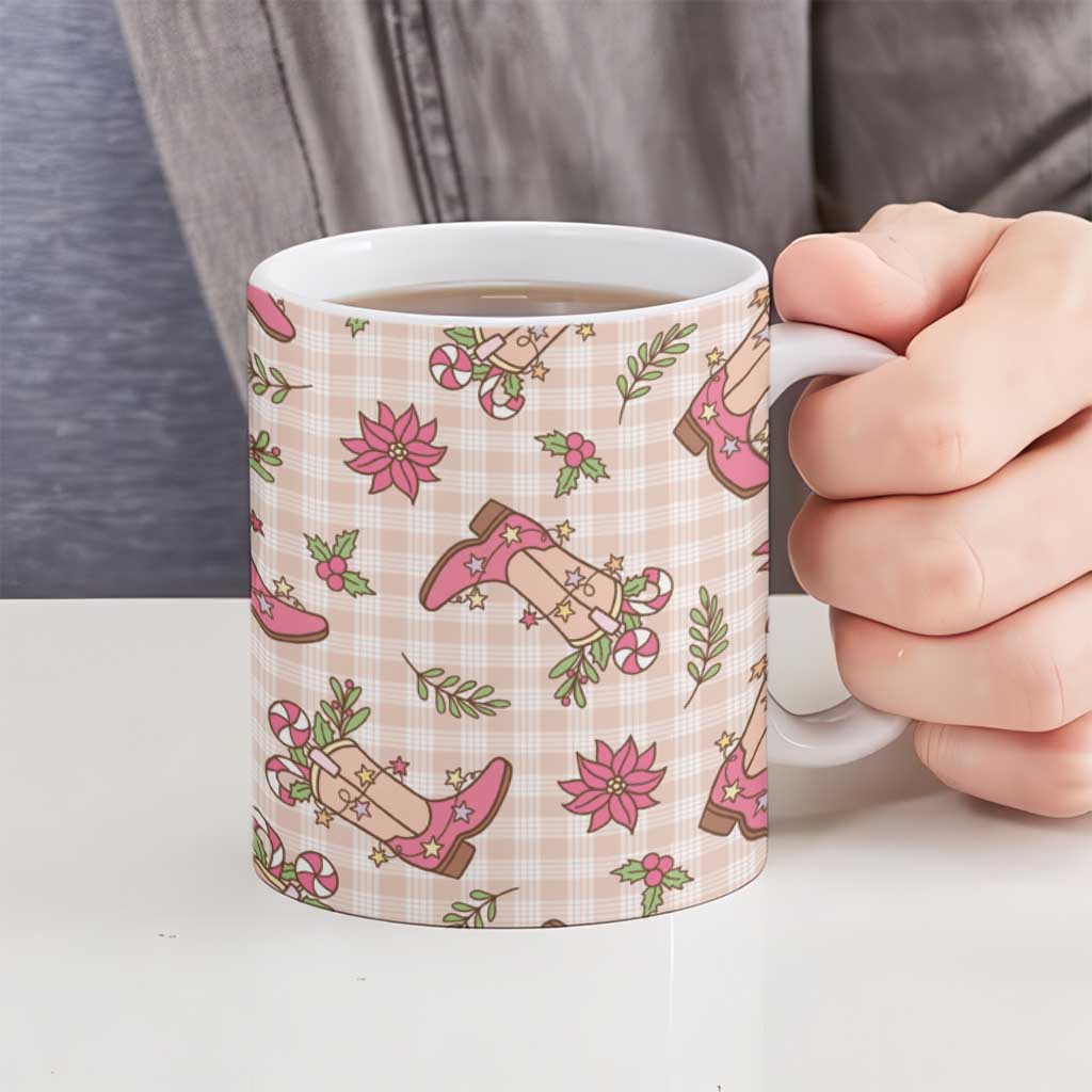 Beige Paniolo Palaka Hawaiian Cowgirl Christmas Ceramic Mug - Polynesian Pride