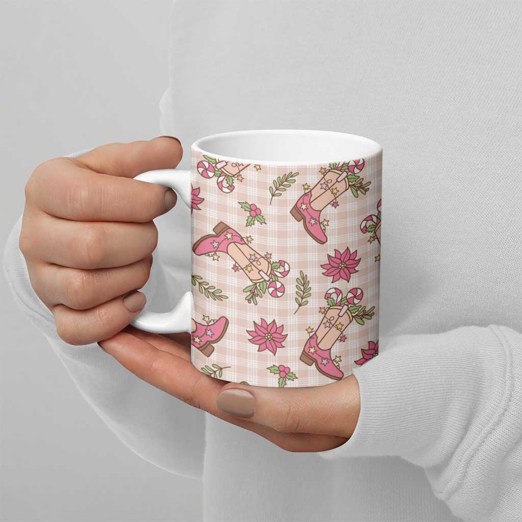 Beige Paniolo Palaka Hawaiian Cowgirl Christmas Ceramic Mug - Polynesian Pride
