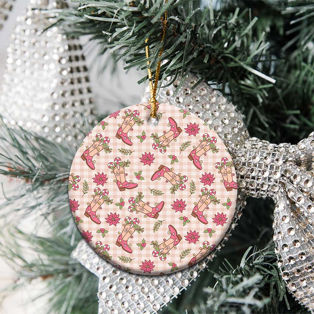 Beige Paniolo Palaka Hawaiian Cowgirl Christmas Ceramic Ornament - Polynesian Pride