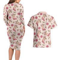 Beige Paniolo Palaka Hawaiian Cowgirl Christmas Couples Matching Long Sleeve Bodycon Dress and Hawaiian Shirt LT9 - Polynesian Pride