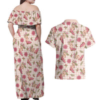 Beige Paniolo Palaka Hawaiian Cowgirl Christmas Couples Matching Off Shoulder Maxi Dress and Hawaiian Shirt LT9 - Polynesian Pride