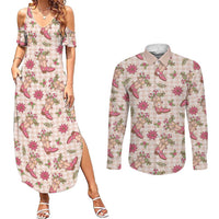 Beige Paniolo Palaka Hawaiian Cowgirl Christmas Couples Matching Summer Maxi Dress and Long Sleeve Button Shirt LT9 Beige - Polynesian Pride