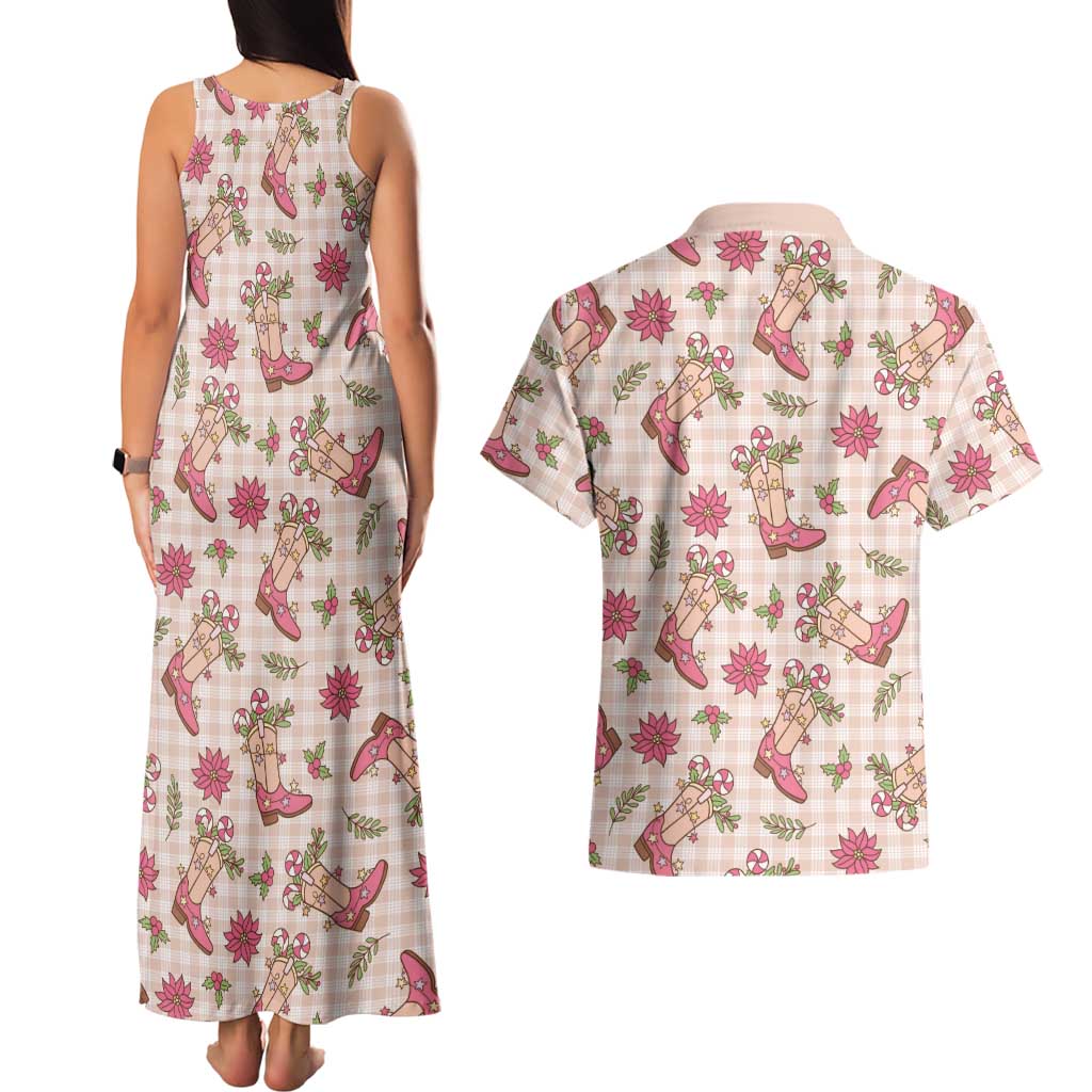 Beige Paniolo Palaka Hawaiian Cowgirl Christmas Couples Matching Tank Maxi Dress and Hawaiian Shirt LT9 - Polynesian Pride