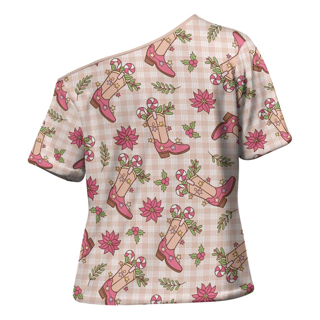 Beige Paniolo Palaka Hawaiian Cowgirl Christmas Cross Shoulder Shirt LT9 - Polynesian Pride