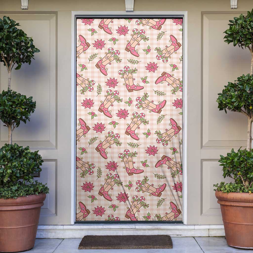 Beige Paniolo Palaka Hawaiian Cowgirl Christmas Door Cover - Polynesian Pride
