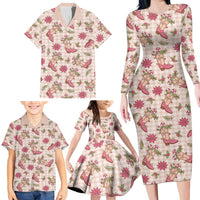 Beige Paniolo Palaka Hawaiian Cowgirl Christmas Family Matching Long Sleeve Bodycon Dress and Hawaiian Shirt LT9 - Polynesian Pride