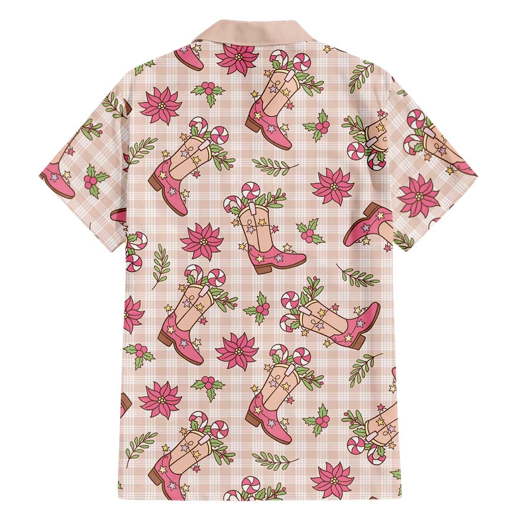 Beige Paniolo Palaka Hawaiian Cowgirl Christmas Family Matching Off Shoulder Short Dress and Hawaiian Shirt LT9 - Polynesian Pride
