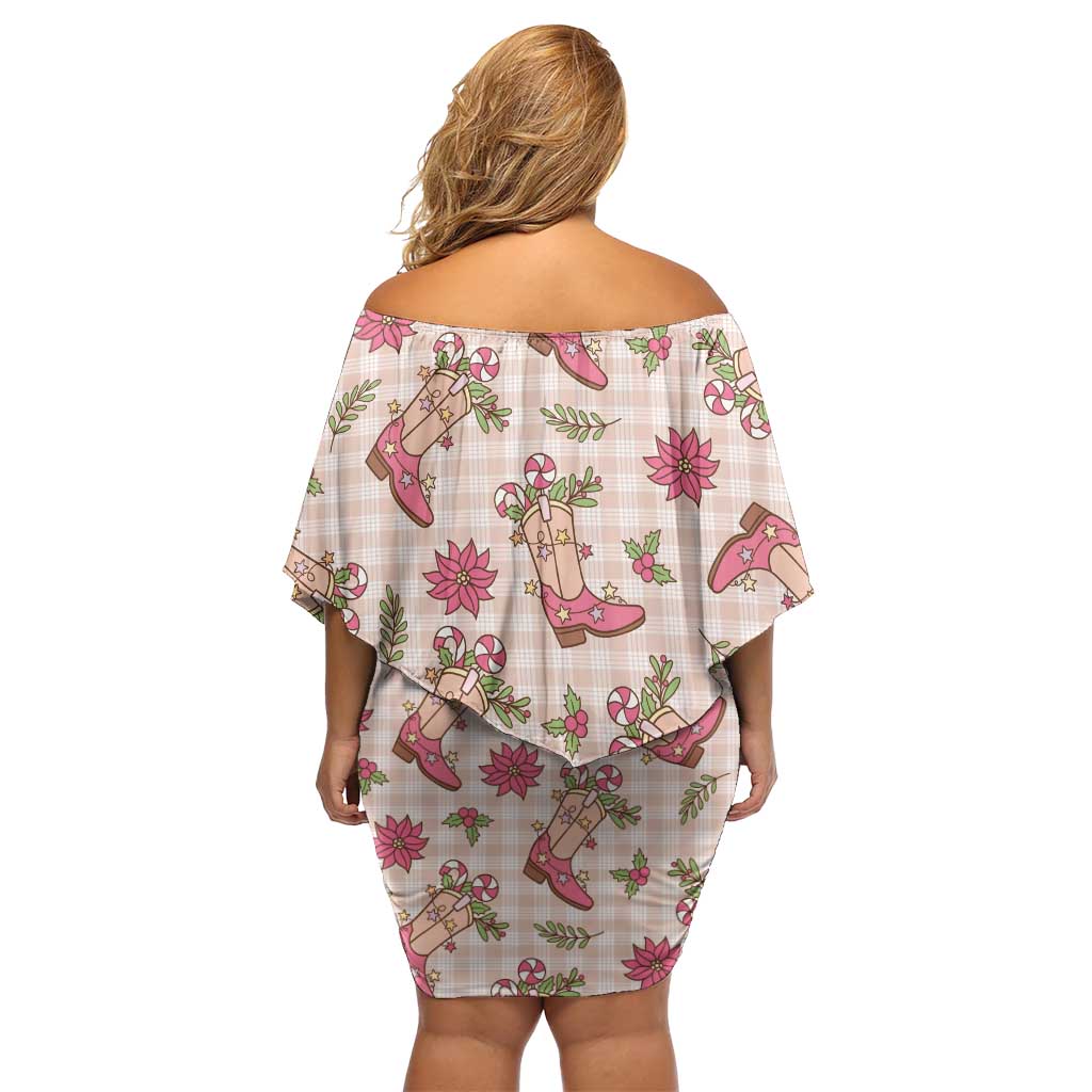 Beige Paniolo Palaka Hawaiian Cowgirl Christmas Family Matching Off Shoulder Short Dress and Hawaiian Shirt LT9 - Polynesian Pride