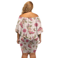 Beige Paniolo Palaka Hawaiian Cowgirl Christmas Family Matching Off Shoulder Short Dress and Hawaiian Shirt LT9 - Polynesian Pride