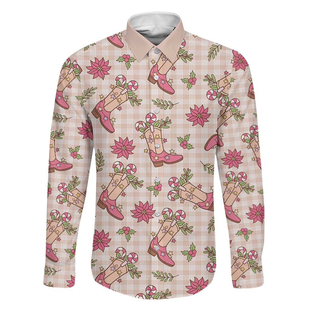 Beige Paniolo Palaka Hawaiian Cowgirl Christmas Family Matching Summer Maxi Dress and Hawaiian Shirt LT9 Dad's Shirt - Long Sleeve Beige - Polynesian Pride