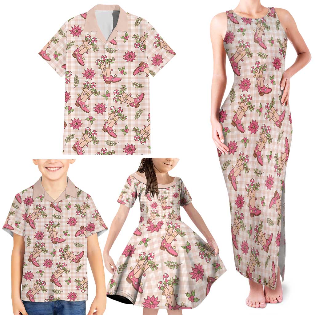 Beige Paniolo Palaka Hawaiian Cowgirl Christmas Family Matching Tank Maxi Dress and Hawaiian Shirt LT9 - Polynesian Pride