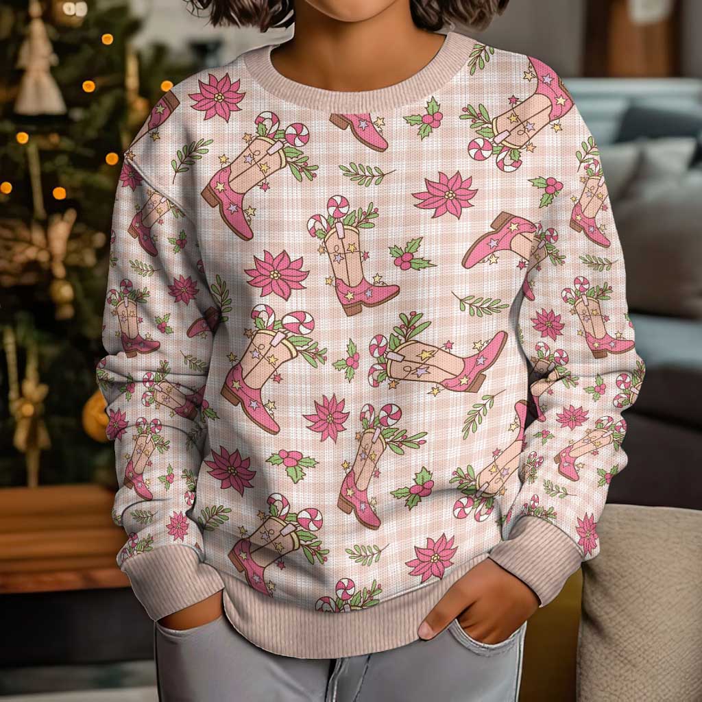 Beige Paniolo Palaka Hawaiian Cowgirl Christmas Kid Ugly Christmas Sweater LT9 - Polynesian Pride