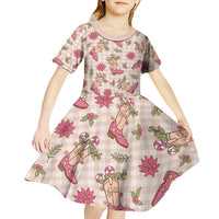 Beige Paniolo Palaka Hawaiian Cowgirl Christmas Kid Short Sleeve Dress LT9 - Polynesian Pride