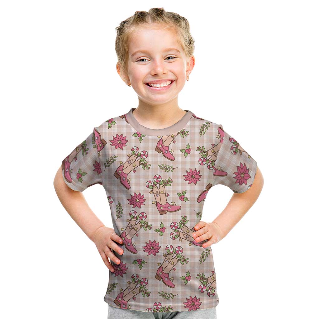 Beige Paniolo Palaka Hawaiian Cowgirl Christmas Kid T Shirt - Polynesian Pride