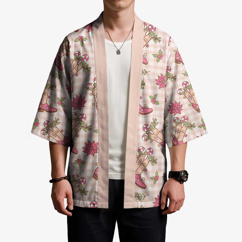 Beige Paniolo Palaka Hawaiian Cowgirl Christmas Kimono - Polynesian Pride