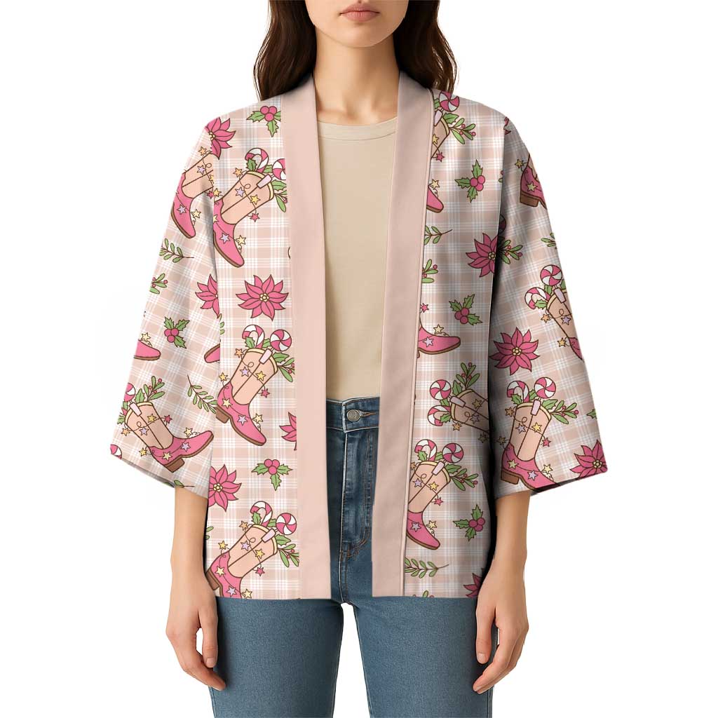 Beige Paniolo Palaka Hawaiian Cowgirl Christmas Kimono - Polynesian Pride