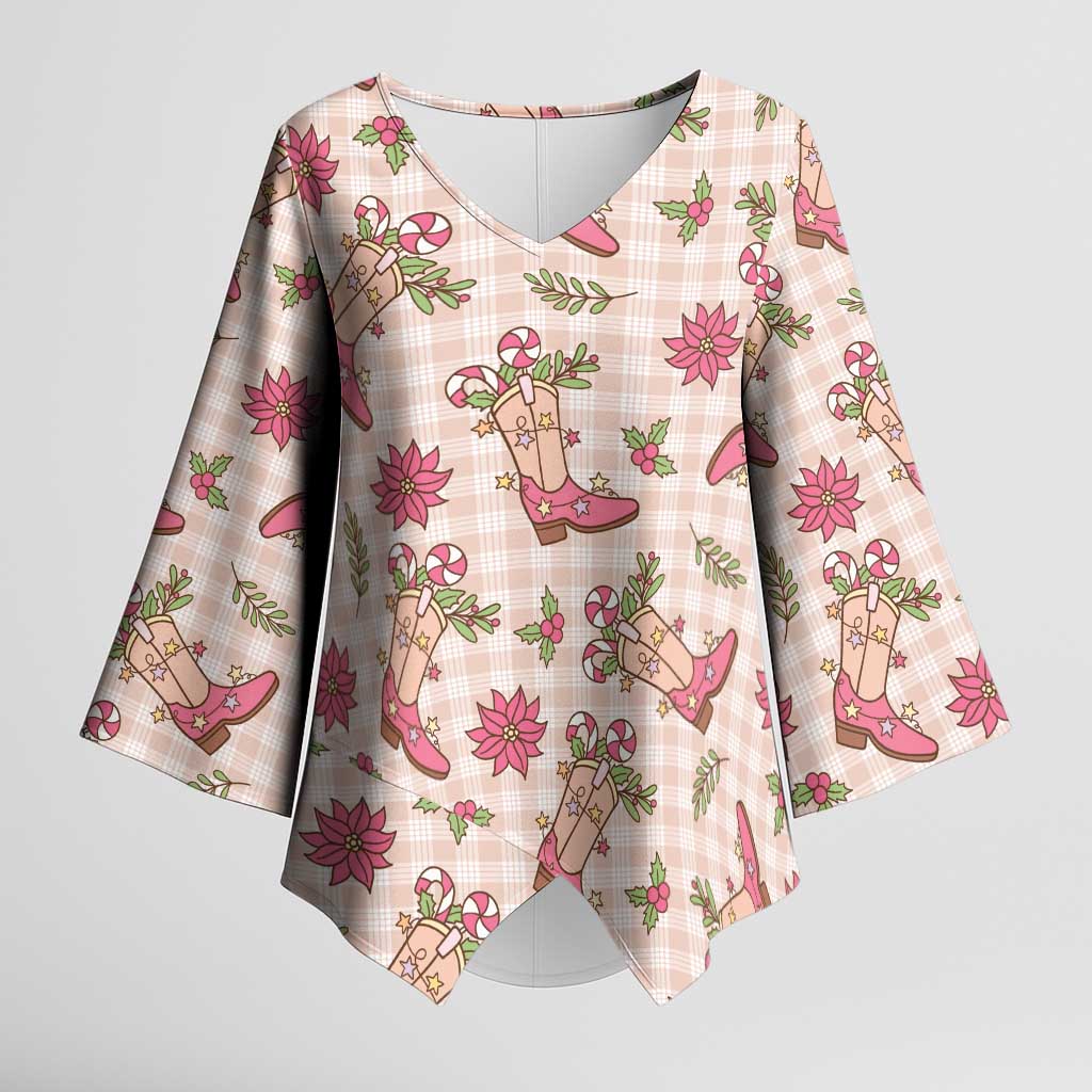 Beige Paniolo Palaka Hawaiian Cowgirl Christmas Kimono Sleeve Blouse - Polynesian Pride