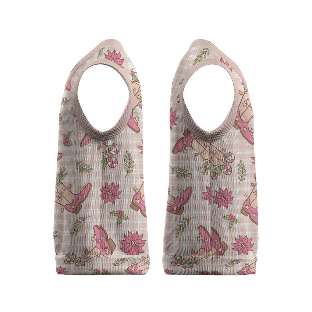 Beige Paniolo Palaka Hawaiian Cowgirl Christmas Knitted V-Neck Vest LT9 - Polynesian Pride