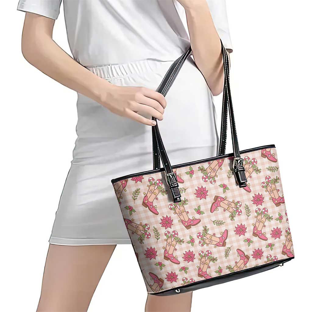 Beige Paniolo Palaka Hawaiian Cowgirl Christmas Leather Tote Bag - Polynesian Pride