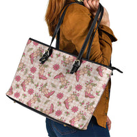 Beige Paniolo Palaka Hawaiian Cowgirl Christmas Leather Tote Bag - Polynesian Pride