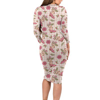 Beige Paniolo Palaka Hawaiian Cowgirl Christmas Long Sleeve Bodycon Dress LT9 - Polynesian Pride