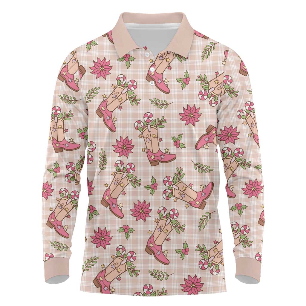 Beige Paniolo Palaka Hawaiian Cowgirl Christmas Long Sleeve Polo Shirt LT9 Beige - Polynesian Pride