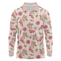 Beige Paniolo Palaka Hawaiian Cowgirl Christmas Long Sleeve Polo Shirt LT9 Beige - Polynesian Pride
