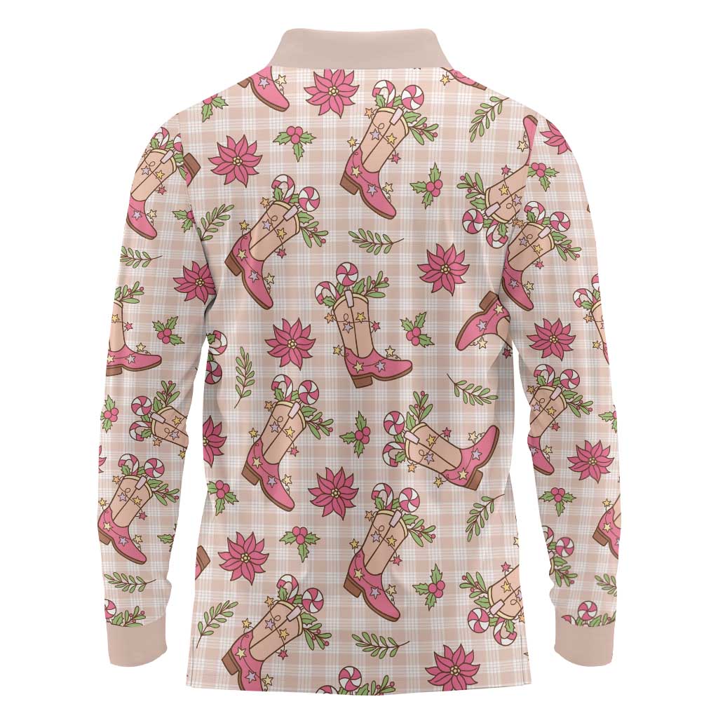 Beige Paniolo Palaka Hawaiian Cowgirl Christmas Long Sleeve Polo Shirt LT9 - Polynesian Pride