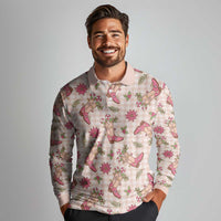 Beige Paniolo Palaka Hawaiian Cowgirl Christmas Long Sleeve Polo Shirt LT9 - Polynesian Pride
