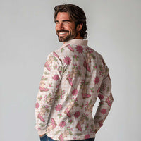 Beige Paniolo Palaka Hawaiian Cowgirl Christmas Long Sleeve Polo Shirt LT9 - Polynesian Pride