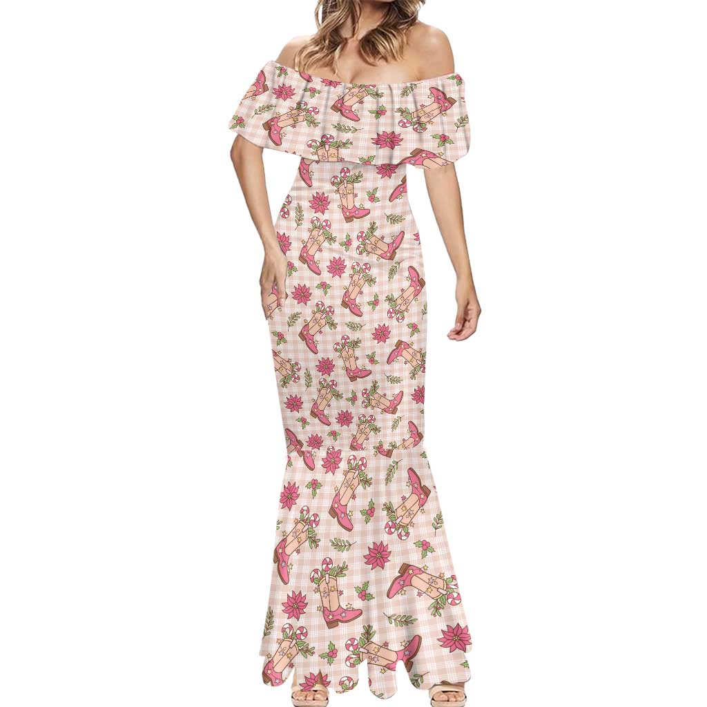 Beige Paniolo Palaka Hawaiian Cowgirl Christmas Mermaid Dress LT9 - Polynesian Pride