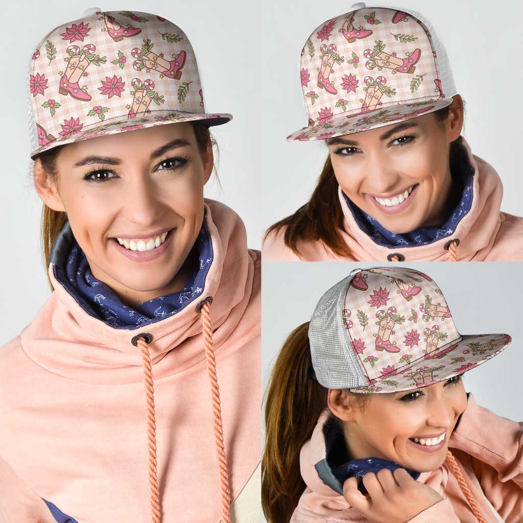 Beige Paniolo Palaka Hawaiian Cowgirl Christmas Mesh Trucker Cap - Polynesian Pride