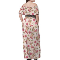 Beige Paniolo Palaka Hawaiian Cowgirl Christmas Off Shoulder Maxi Dress LT9 - Polynesian Pride