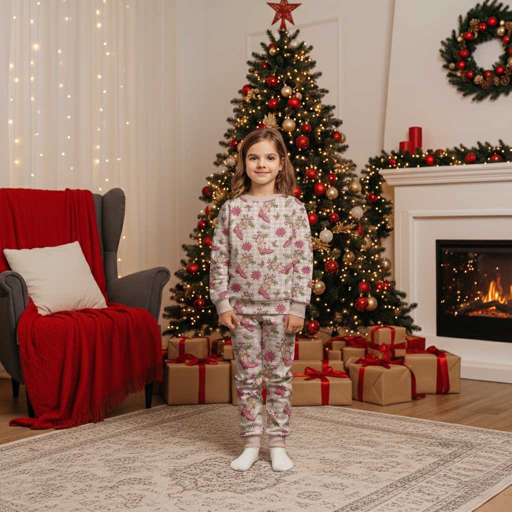 Beige Paniolo Palaka Hawaiian Cowgirl Christmas Pajama Set LT9 Kid Beige - Polynesian Pride