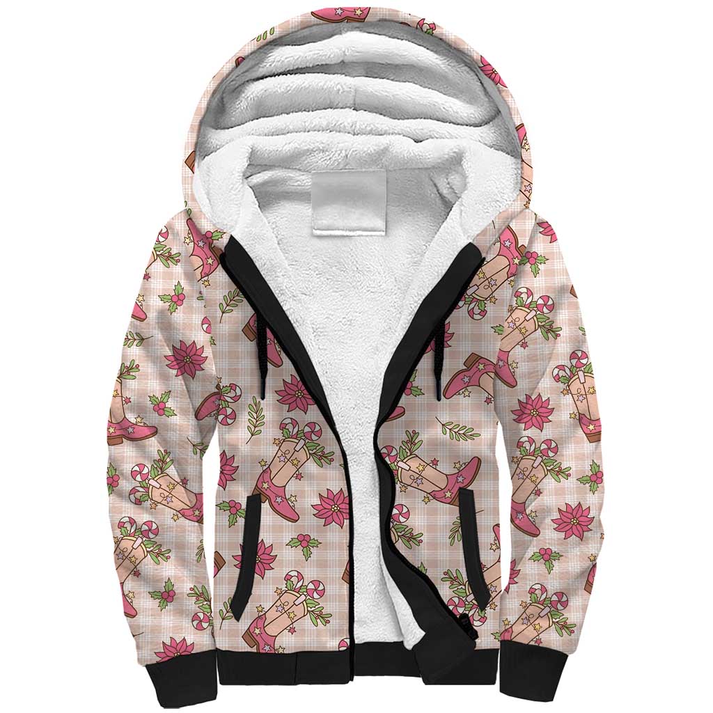 Beige Paniolo Palaka Hawaiian Cowgirl Christmas Sherpa Hoodie - Polynesian Pride