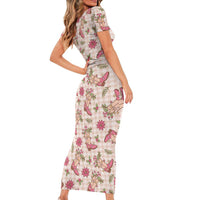Beige Paniolo Palaka Hawaiian Cowgirl Christmas Short Sleeve Bodycon Dress LT9 - Polynesian Pride