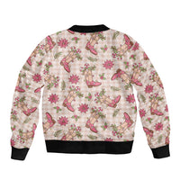 Beige Paniolo Palaka Hawaiian Cowgirl Christmas Sleeve Zip Bomber Jacket - Polynesian Pride