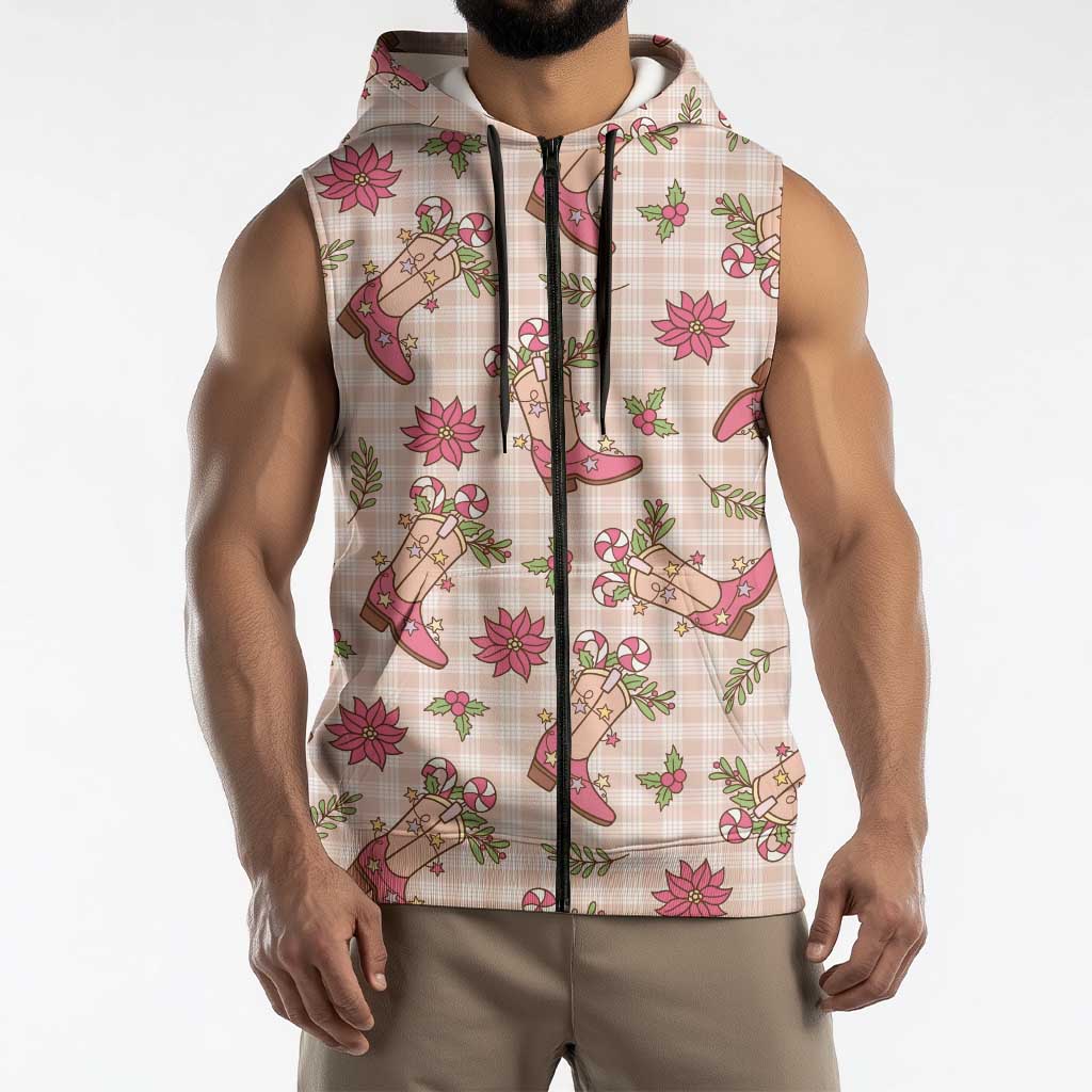 Beige Paniolo Palaka Hawaiian Cowgirl Christmas Sleeveless Zip Hoodie LT9 - Polynesian Pride