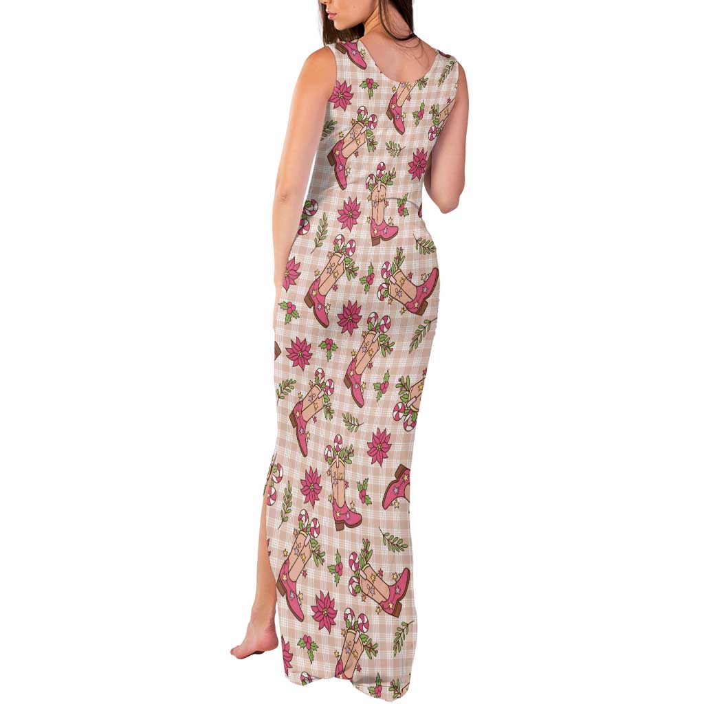 Beige Paniolo Palaka Hawaiian Cowgirl Christmas Tank Maxi Dress LT9 - Polynesian Pride