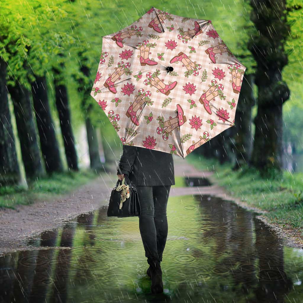 Beige Paniolo Palaka Hawaiian Cowgirl Christmas Umbrella - Polynesian Pride