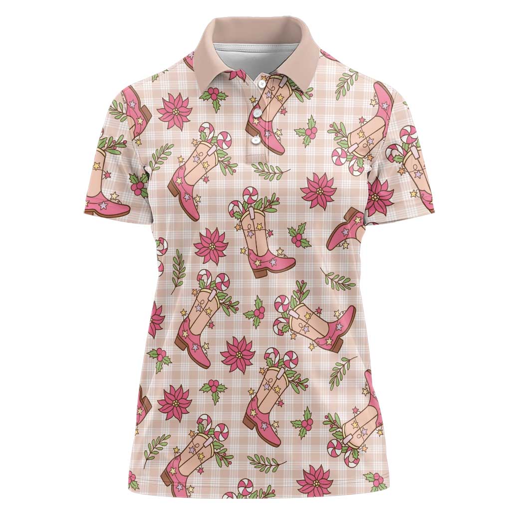 Beige Paniolo Palaka Hawaiian Cowgirl Christmas Women Polo Shirt LT9 Female Beige - Polynesian Pride