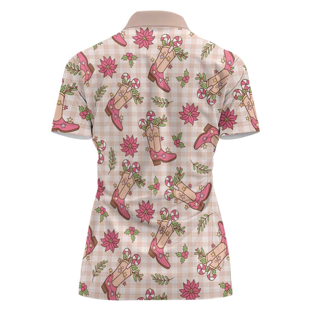 Beige Paniolo Palaka Hawaiian Cowgirl Christmas Women Polo Shirt LT9 - Polynesian Pride