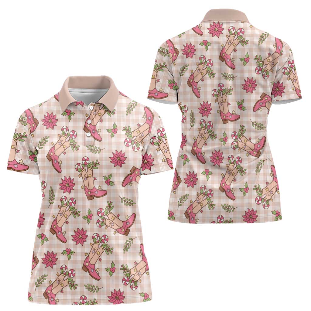 Beige Paniolo Palaka Hawaiian Cowgirl Christmas Women Polo Shirt LT9 - Polynesian Pride