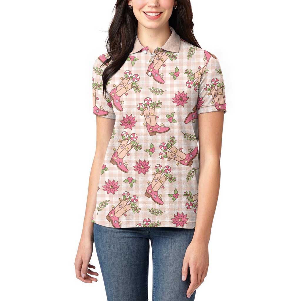 Beige Paniolo Palaka Hawaiian Cowgirl Christmas Women Polo Shirt LT9 - Polynesian Pride