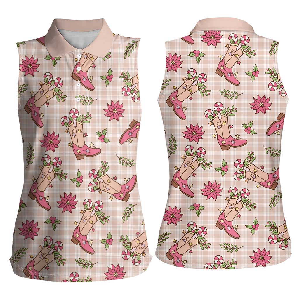 Beige Paniolo Palaka Hawaiian Cowgirl Christmas Women Sleeveless Polo Shirt LT9 - Polynesian Pride