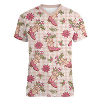 Beige Paniolo Palaka Hawaiian Cowgirl Christmas Women V-Neck T-Shirt LT9 Female Beige - Polynesian Pride
