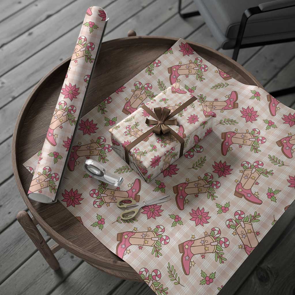 Beige Paniolo Palaka Hawaiian Cowgirl Christmas Wrapping Paper - Polynesian Pride