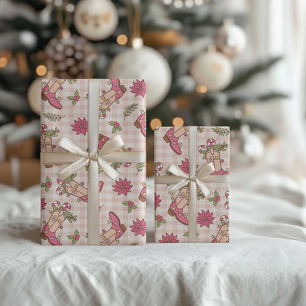 Beige Paniolo Palaka Hawaiian Cowgirl Christmas Wrapping Paper - Polynesian Pride