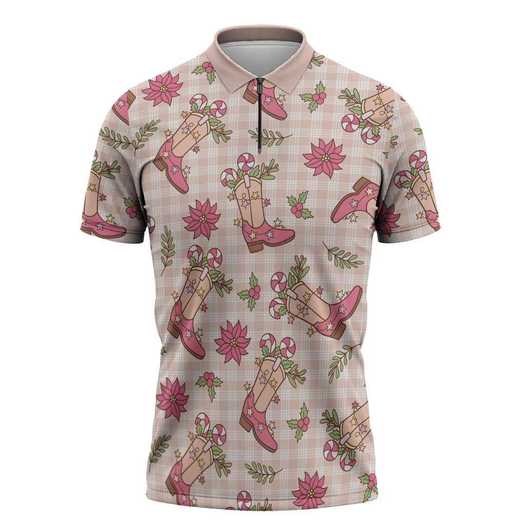 Beige Paniolo Palaka Hawaiian Cowgirl Christmas Zipper Polo Shirt - Polynesian Pride