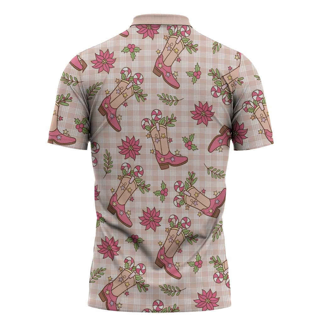 Beige Paniolo Palaka Hawaiian Cowgirl Christmas Zipper Polo Shirt LT9 - Polynesian Pride